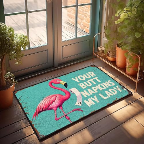 XYBH Farm Badematte, Flamingo, hält Toilettenpapier mit dem Text Your Butt Servietten My Lady, Fußmatte, WC-Dekoration, Herbstteppich (65 x 90 cm) von XYBH