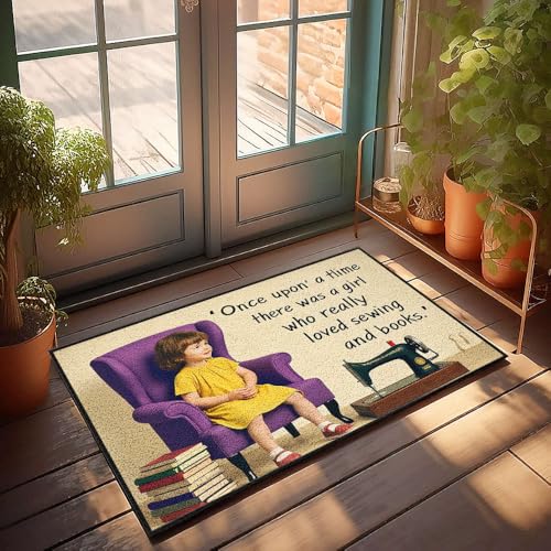 XYBH Farm Badematte, Motiv "A Girl Loved Sewing And Books", Fußmatte, WC-Dekoration, Herbstteppich (65 x 90 cm) von XYBH