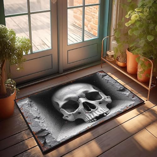 XYBH Farm Badematte, Totenkopf in einer Steinnische, Fußmatte, WC-Dekoration, Herbstteppich (65 x 90 cm) von XYBH