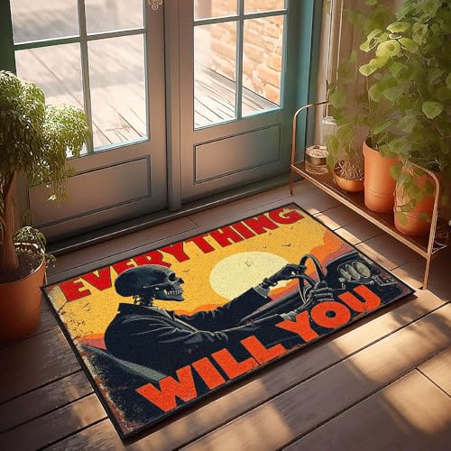 XYBH Farmhouse Küchenteppich-Set, Motiv: Totenkopf fährt Auto, Everything Will You. Fußmatte Klassenzimmer, Willkommensmatte, Fußmatte, Teppich (50 x 80 cm) von XYBH