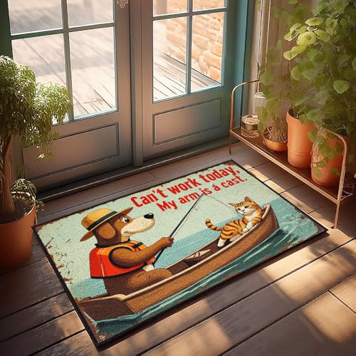 XYBH Fußmatte "Home Alone", Motiv: Hund fischt mit einer Katze in einem Boot. Fußmatte für den Außenbereich, 40 x 60 cm XYBH Fußmatte "Home Alone", Motiv: Hund fischt mit einer Katze in einem Boot. Fußmatte für den Außenbereich, 40 x 60 cm von XYBH