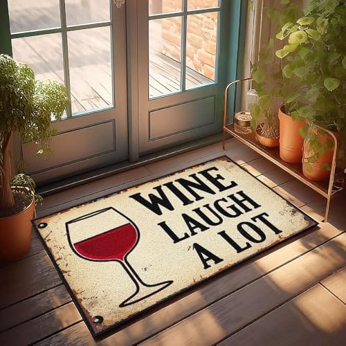 XYBH Fußmatte für Hinterhof, Bar, Weinglas mit Rotwein und Text, "Wine Laugh A Lot", Küchenzubehör, 65 x 90 cm von XYBH
