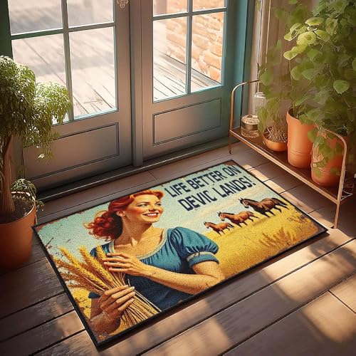 XYBH Fußmatte für den Außenbereich, Haustür, "Life Better On Devic Lands", Fußmatte, Inneneingang, Sommer, Haustürmatte (50 x 80 cm) von XYBH