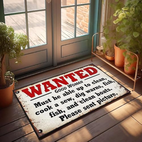 XYBH Fußmatte für den Außenbereich, Motiv: "Wanted Good Woman", muss in der Lage sein, zu reinigen, zu kochen, zu nähen, zu graben, zu warnen, Fisch-Fußmatte, Badezimmerteppich-Set, Herbstdekorationen von XYBH