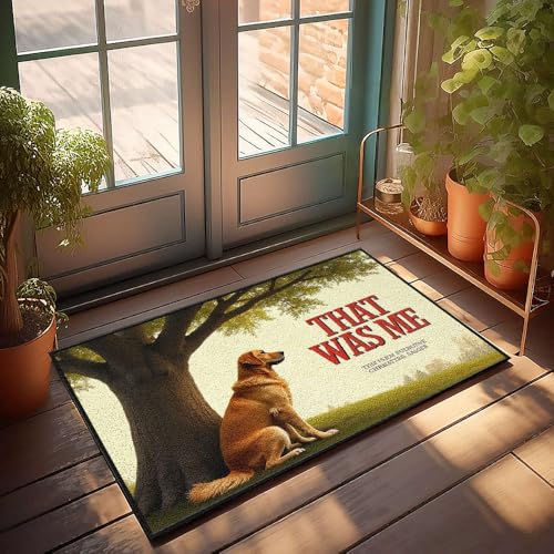 XYBH Fußmatte für den Außeneingang, ein Hund sitzt unter einem Baum mit dem Text That Was Me. Fußmatte für den Außenbereich, coole Sachen für Jungen (65 x 90 cm) von XYBH