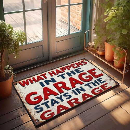 XYBH Fußmatte für den Außeneingang, was in der Garage passiert, bleibt in der Garage. Fußmatte für den Außenbereich, coole Sachen für Jungen (50 x 80 cm) von XYBH