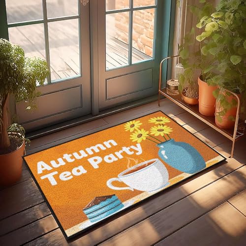 XYBH Fußmatte für die Veranda, Herbst, Teeparty mit Kuchen, Kaffee und Blumen, 50 x 80 cm von XYBH