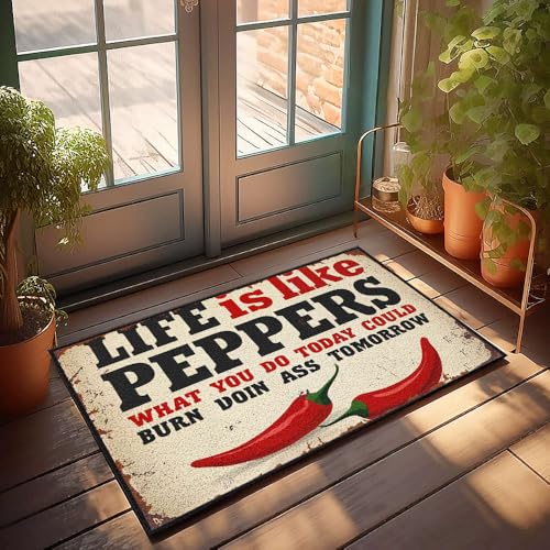 XYBH Fußmatten Outdoor Life Is Like Peppers Fußmatte Herbst Tür Dekor Bar für Männerhöhle (40 x 60 cm) von XYBH