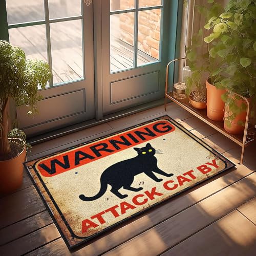XYBH Fußmatten für den Außenbereich, Warnung: Attack Cat By Doormat, Badezimmerteppich-Set, Herbstdekorationen für Zuhause, Veranda (50 x 80 cm) von XYBH