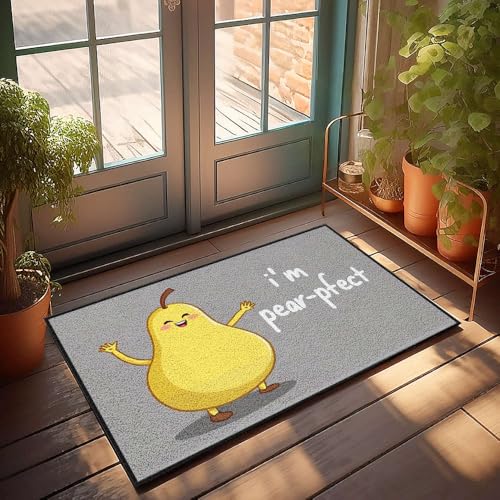 XYBH Fußmatten für den Außenbereich, groß, fröhliche Birnenfigur mit dem Spruch "I'm Pear", Fußmatte, Küchenteppich, Bauernhaus-Stil, Frühling, Outdoor-Matte (50 x 80 cm) von XYBH