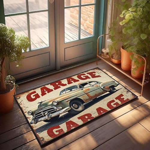 XYBH Herbst-Outdoor-Teppich für Haustür, Oldtimer, in der Garage, Fußmatte mit lustigem Motiv, 65 x 90 cm von XYBH