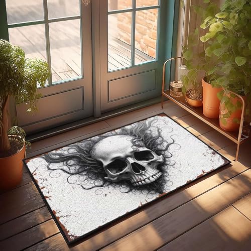 XYBH Herbst-Outdoor-Teppich für Haustür, Totenkopf mit Wirbeln, abstraktes Haar-Design, Fußmatte, lustige Stoffe, für den Außenbereich, 50 x 80 cm XYBH Herbst-Outdoor-Teppich für Haustür, Totenkopf mit Wirbeln, abstraktes Haar-Design, Fußmatte, lustige Stoffe, für den Außenbereich, 50 x 80 cm von XYBH