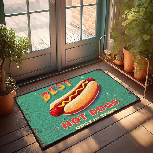 XYBH Herbst-Outdoor-Teppich für Haustür, beste Hotdogs – Best in Town! Fußmatte mit lustigem Fall, Außentürmatten (40 x 60 cm) von XYBH