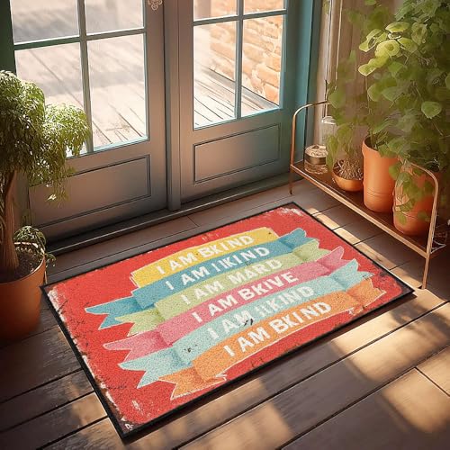 XYBH Rustikaler Badezimmerteppich, Aufschrift "I Am Kind Repeated On Colorful Banner", Fußmatte, Dekoration für Zimmer, Spielzimmer, 50 x 80 cm XYBH Rustikaler Badezimmerteppich, Aufschrift "I Am Kind Repeated On Colorful Banner", Fußmatte, Dekoration für Zimmer, Spielzimmer, 50 x 80 cm von XYBH