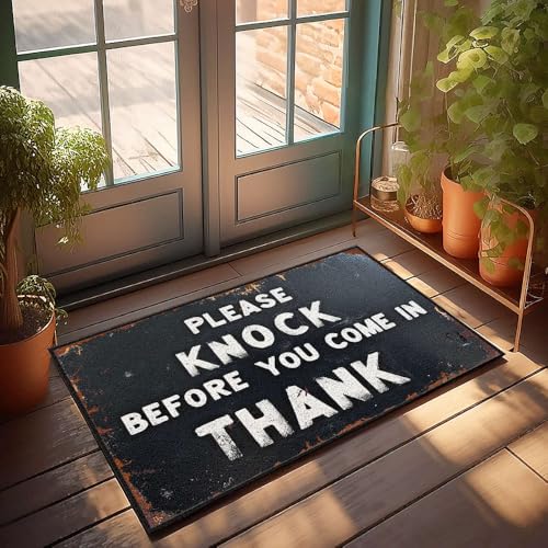 XYBH Rustikaler Badezimmerteppich, Aufschrift "Please Knock Before You Come In". Vielen Dank. Fußmatte, Dekoration für Zimmer, Spielzimmer, 50 x 80 cm von XYBH