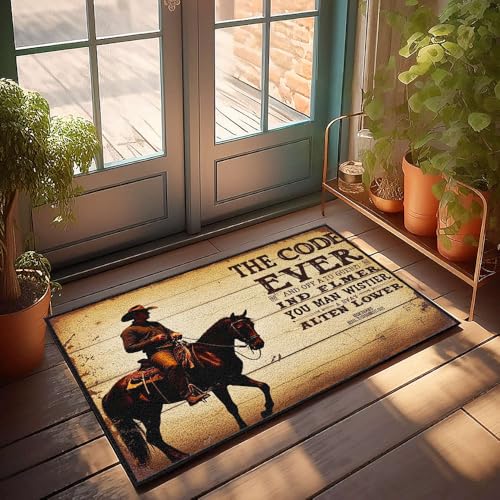 XYBH Rustikaler Badezimmerteppich, Motiv: Ein Cowboy reitet sein Pferd unter einem Schild, das den Code aller Zeiten liest. Fußmatte, Dekoration für Zimmer, Spielzimmer, 50 x 80 cm von XYBH