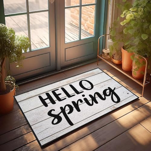 XYBH Rustikaler Küchenteppich, Motiv: Hello Spring, Fußmatte, Bauernhaus, Willkommensmatte, Pool-Dekoration (40 x 60 cm) von XYBH