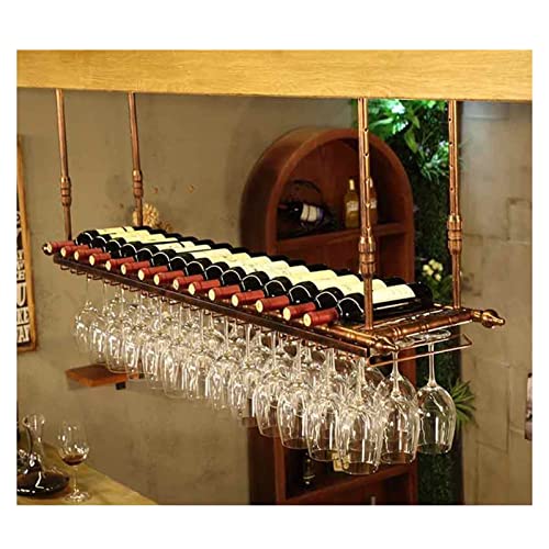 Hängendes Weinregal, dekoratives Vintage-Deckenregal, umgedrehter Kleiderbügel für die Esszimmerbar im Wohnzimmer, passend für die meisten Weingläser (Farbe: A, Größe: 80 x 30 x 60 cm) von XYFSP