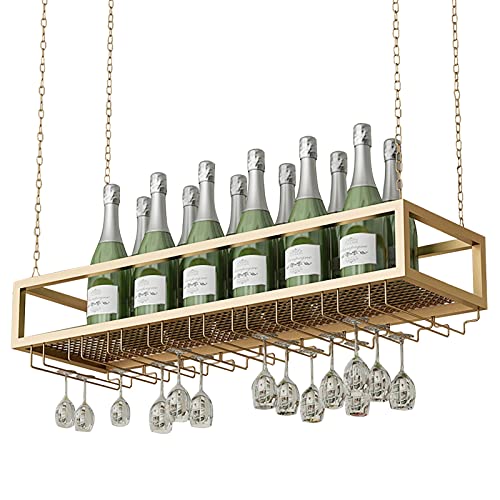 Hängendes goldenes Weinregal, Kelchhalter, Metall-Eisenkette, an der Decke montierter Weinflaschenhalter, Dekoration, Weinglasregal für Bars, Restaurants, Küchen, Stielglashalter (Farbe: 60 x 25 x 2 von XYFSP