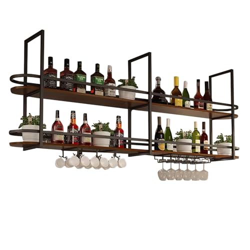 Industrielle hängende Weinregale mit Glashalter und Regal, Stielglashalter, Metalldecken-Weinglasregal, höhenverstellbarer Weinflaschenhalter (Größe: 120 x 30 x 80 cm) von XYFSP
