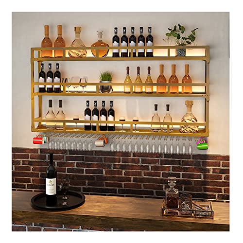 LED-Weinregal zur Wandmontage, schwebende Metallregale, Flaschen- und Glashalter mit Oben hängendem Kelch, für Zuhause, Restaurant, Bars von XYFSP