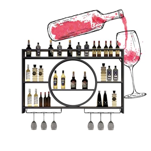 Modernes Weinregal zur Wandmontage mit 3-stufigem Bar-Weinregal, multifunktionalem Flaschenhalter aus Eisen, Weinglasregal, perfekt für Küche, Esszimmer, Bar (Farbe: Schwarz von XYFSP