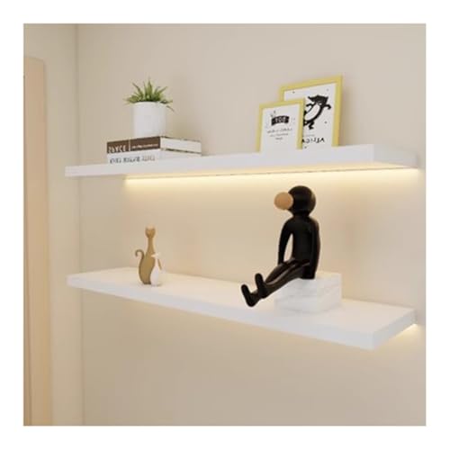 Schwebende Regale mit LED-Leuchten, wandmontiertes Ausstellungsregal aus Holz, lichtemittierende Regale für Schlafzimmer, Küche, Wohnzimmer, Spielzimmer-Dekoration (Farbe: Weiß, Größe: 80 x 18 cm) von XYFSP