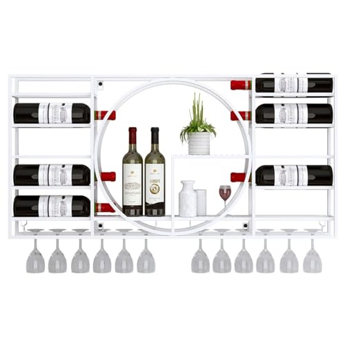 Weinregal zur Wandmontage mit Stielglasregal, modernes wandmontiertes Weinregal aus Metall, schwebende Regale für die Küche zu Hause, Restaurant, Bars (Größe: 90 x 42 x 11 cm, Farbe: Weiß) von XYFSP