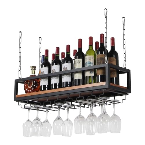Weinregale Decken-Weinhalter, an der Wand montierter Weinflaschenhalter, hängende Weinglasregale, Kelch-Stielglasregale, Vintage-Wohnkulturregale für Bar, Café, Küche (Größe: 60 x 25 x 22 cm) von XYFSP