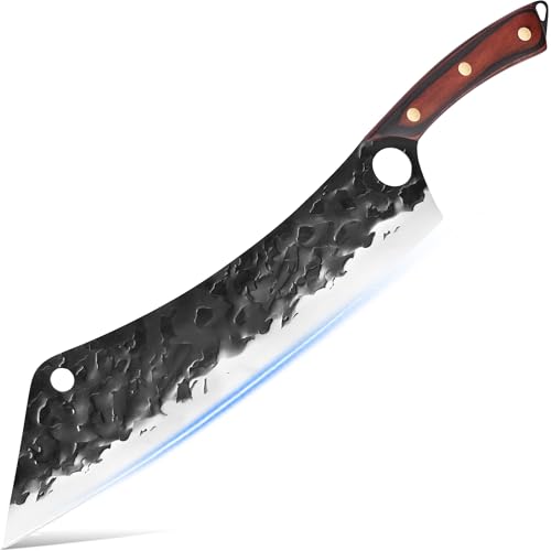 XYJ 12,5 Zoll langes BBQ-Messer-Set Full Tang Brisket Truthahn-Fleisch-Schneidemesser Rasiermesserscharfe Edelstahlklinge Antihaft-Kraft sparende Fingerkontrolle Kochmesser mit Schleifstein von XYJ