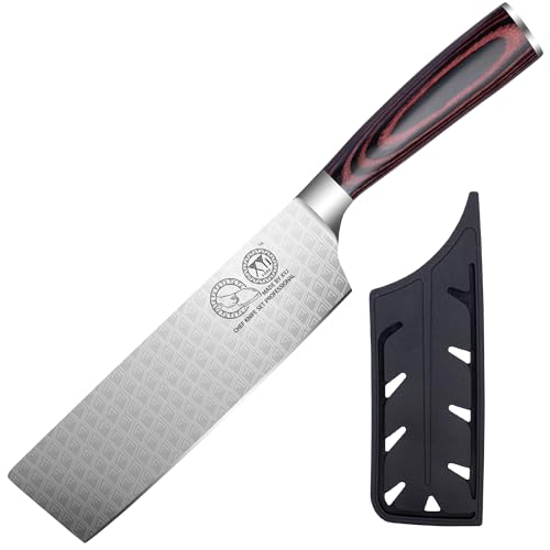 XYJ 7 Inch Japanese Nakiri Knife,Stainless Steel,Razor-Sharp Kitchen Knife,Meat Cleaver for Meat Cutting,Professional Kitchen Cooking Knife With Sleeve von XYJ