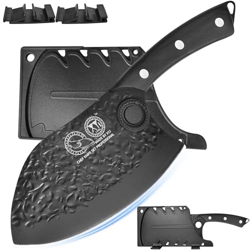XYJ 7 Inch Serbian Chef Knife Meat Cleaver High Carbon Steel Hammer Pattern Ultra Sharp Blade Vegetable Meat Cutting Kitchen Knife With Sheath, Full Tang Wood Handle Butcher Knife XYJ 7 Inch Serbian Chef Knife Meat Cleaver High Carbon Steel Hammer Pattern Ultra Sharp Blade Vegetable Meat Cutting Kitchen Knife With Sheath, Full Tang Wood Handle Butcher Knife von XYJ