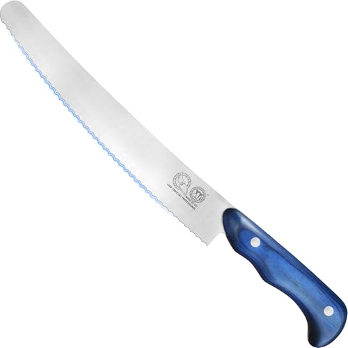 XYJ Authentic Since 1986, Brotmesser 10 Zoll, Edelstahlklinge mit Wellenschliff Brotkuchenmesser, professionelles Brotschneidemesser mit Holzgriff für Rechtshänder, Küchenmesser mit Wellenschliff von XYJ