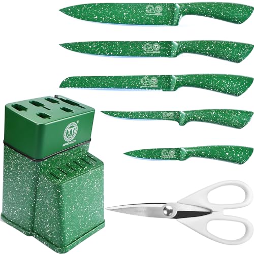 XYJ Authentic Since 1986, Knife Block Set, Professional Chef Knives Set With Knife Holder, Green Color Stainless Steel Knife, Meat Cleaver Slicing Cooking Kitchen Knife Kit XYJ Authentic Since 1986, Knife Block Set, Professional Chef Knives Set With Knife Holder, Green Color Stainless Steel Knife, Meat Cleaver Slicing Cooking Kitchen Knife Kit von XYJ
