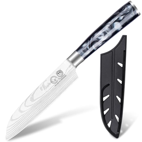 XYJ Authentic Since 1986,5 Inch Santoku Knife, Stainless Steel Japanese Chefs Knife, Meat Cleaver for Meat Cutting,Resin Handle,Plastic Sleeve,Kitchen Cutlery XYJ Authentic Since 1986,5 Inch Santoku Knife, Stainless Steel Japanese Chefs Knife, Meat Cleaver for Meat Cutting,Resin Handle,Plastic Sleeve,Kitchen Cutlery von XYJ