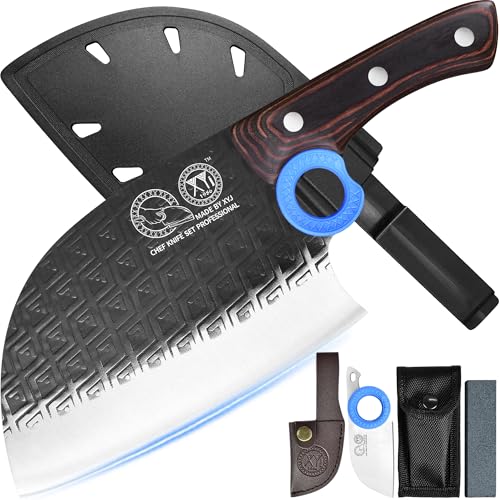 XYJ Authentic Since 1986,Heavy Duty Large Meat Cleaver,Serbian Chef Butcher Knife with Case,Chefs Vegetable Kitchen Knife,Full Tang for Outdoor Camping,Wood Handle with Sheath XYJ Authentic Since 1986,Heavy Duty Large Meat Cleaver,Serbian Chef Butcher Knife with Case,Chefs Vegetable Kitchen Knife,Full Tang for Outdoor Camping,Wood Handle with Sheath von XYJ
