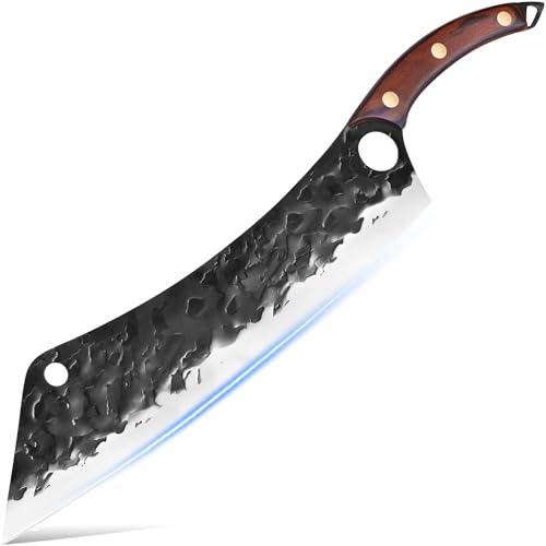XYJ Full Tang 12,5 Zoll langes Messer Fingerloch Design Edelstahl Extra lange Klinge Ergonomischer Holzgriff Japanischer Koch Gemüsemesser Zum Schneiden von Kuchen Wassermelonenbrust von XYJ
