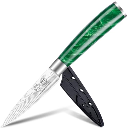 XYJ Kitchen Knife,3.5 Inch Paring Knife With Cover,Stainless Steel,Resin Handle,Laser Damascus Pattern Sharp Blade,Fruit Knife for Kitchen Outdoor Camping XYJ Kitchen Knife,3.5 Inch Paring Knife With Cover,Stainless Steel,Resin Handle,Laser Damascus Pattern Sharp Blade,Fruit Knife for Kitchen Outdoor Camping von XYJ