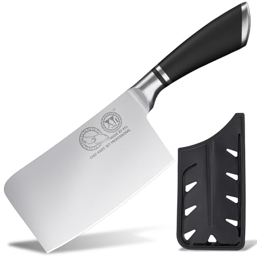 XYJ Kitchen Knife,Razor Sharp,Stainless Steel 6 Inch Meat Cleaver for Meat Cutting,Professional Chinese Cooking Chef Knife With Sheath,Edge Guard Protector von XYJ