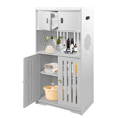 XYJBHB Badezimmerschrank Weiß Hochglanz, Badschrank mit 4 Türen, Breiter Aufbewahrungsschrank für Badezimmer Küche Arbeitszimmer, 36x22x75cm, Mehrzweck-Kommode mit Regal von XYJBHB