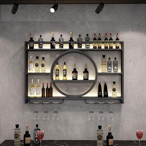 XYJGJGC 140 cm Upgrade Metall Wandmontiertes Weinregal mit LED-Beleuchtung, 3-stöckig, große Kapazität, Hängestange, Regal, Wandbar, Schrank, Minibar für Zuhause, Bar, Esszimmer, Küche, Wohnzimmer von XYJGJGC