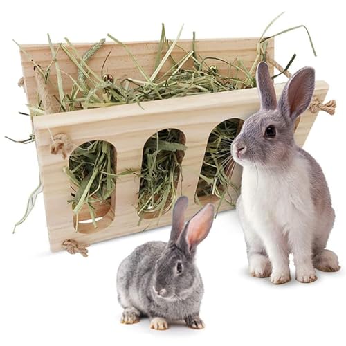 Feste Heuraufe Hase, Kaninchen Heu Feeder, Heuraufe für Kaninchen, Stehende Heuraufe aus Holz, Kaninchen Heu Futterspender, für Kaninchen Meerschweinchen Chinchilla Kleintiere Heufütterung von XYJJ