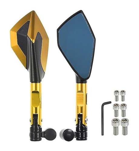 XYJTC Motorradspiegel, for Y&amaha for MT-03 for MT-25 2005-2019 CNC-Aluminium-Motorrad-Rückspiegel Blauer Blendschutz-Rückspiegel Moto-Lenkerspiegel (B-Rot)(B-Gold) von XYJTC