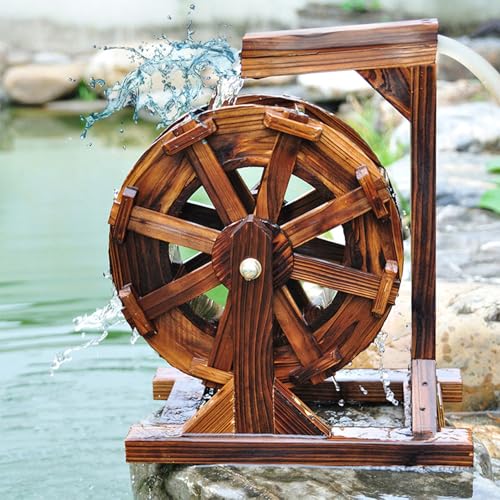 Holz Wasserrad Wasserspiel Springbrunnen Garten-Deko,Wassermühle Gartendekoration Wasserbrunnen Freien Wasserlandschaft Fließendes Wasser Dekoration Gartenteich Fontäne Für Den Innen- Und Außenbereich von XYLDGPTL