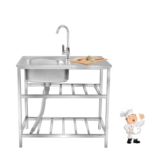 Spülbecken Edelstahl Outdoor Küche Spültisch Spüle mit Unterschrank küchenspüle Ausgussbecken Camping Mobiles Waschbecken Spülschrank mit Wasserhahn und Drainage-Komponenten(Double layers) von XYLDGPTL