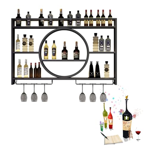 Weinregal Wand Flaschenregal Schmal mit Licht Wine Rack Weinschrank Hausbar Barschrank Bar Regal Wand mit Weinglashalter Weinständer Getränke Regal Mini Bar für Bartheke Wohnzimmer Küche(100*80*15cm) von XYLDGPTL