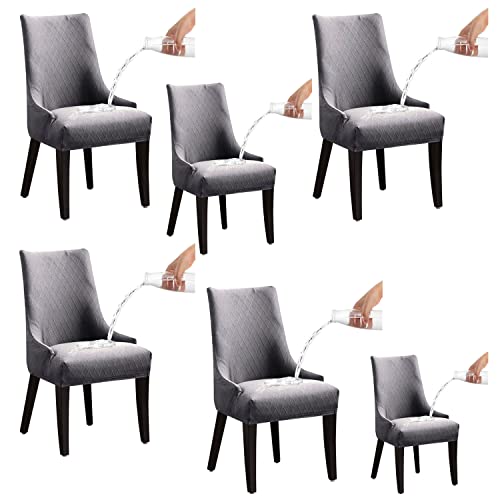 XYLUAKY Stretch Rhombic Waterproof Geometric Wingback Chair Covers Slipcover Removable Washable Reusable Arm Chair Protector Cover, Protectors for Dining Chair Covers,Grau,6PCS von XYLUAKY
