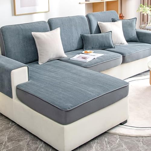 Fischgräten-Chenille-Sofabezug for 1/2/3-Sitzer, rutschfeste Sofa-Schonbezüge for Eck-L-Form, Couch-Bezug, gesteppte Eck-Schonbezüge for Wohnzimmer ( Color : Grey Blue , Size : 35*70cm pillowcase ) von XYMJT