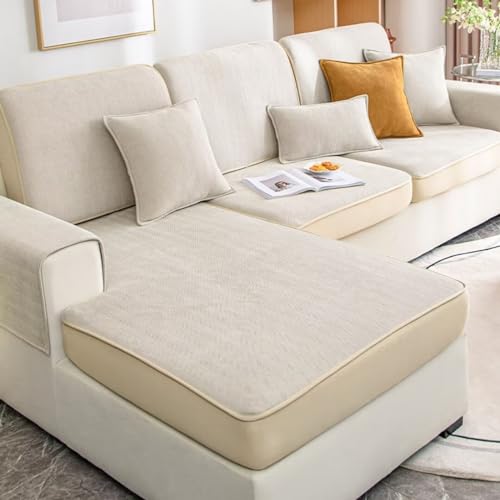 Fischgräten-Chenille-Sofabezug for 1/2/3-Sitzer, rutschfeste Sofa-Schonbezüge for Eck-L-Form, Couch-Bezug, gesteppte Eck-Schonbezüge for Wohnzimmer ( Color : Off White , Size : 35*70cm pillowcase ) von XYMJT