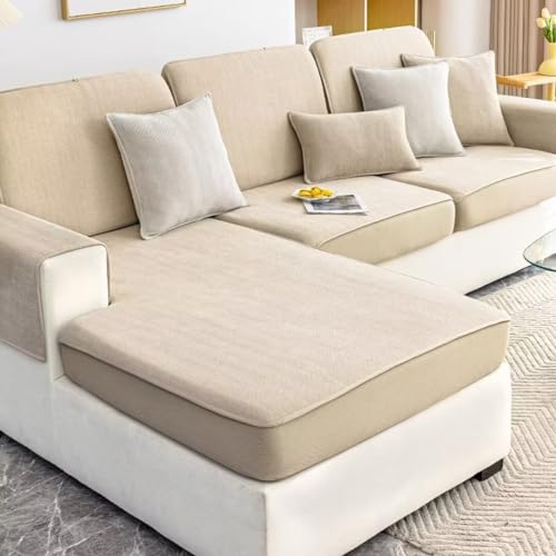 XYMJT Fischgräten-Chenille-Sofabezug for 1/2/3-Sitzer, rutschfeste Sofa-Schonbezüge for Eck-L-Form, Couch-Bezug, Gesteppte Eck-Schonbezüge for Wohnzimmer (Color : Milk Tea Color, Size : 60 * 60cm) von XYMJT